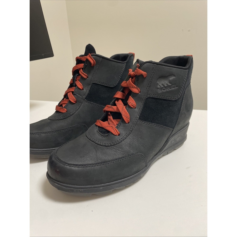Sorel Evie Waterproof Leather Wedge Booties Black Size 8 NL4902-010 Ankle Boots